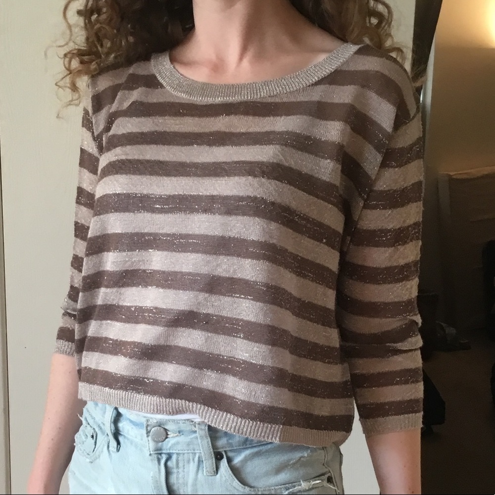 Chan Luu Cropped Metallic Striped Sweater